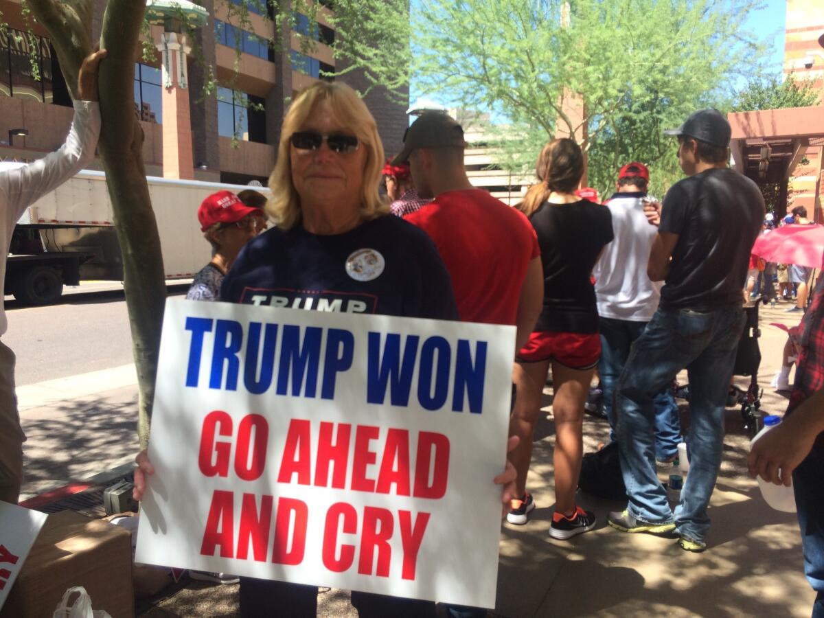 Sharon Miller of Mesa, Ariz., is in Phoenix to see President Trump.