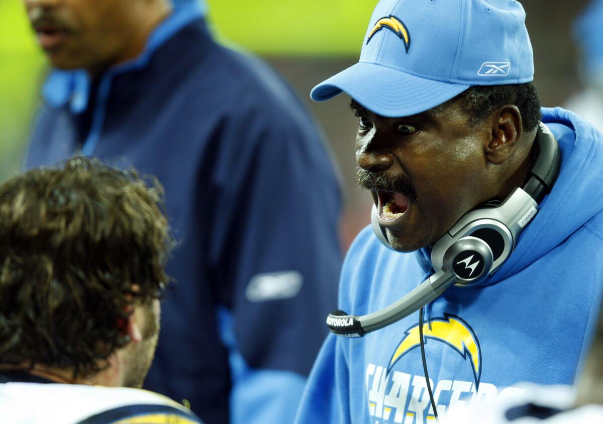 Chargers defensive line coach Wayne Nunnely during game at Wembley Stadium in London on Sunday, Oct. 26, 2008.
