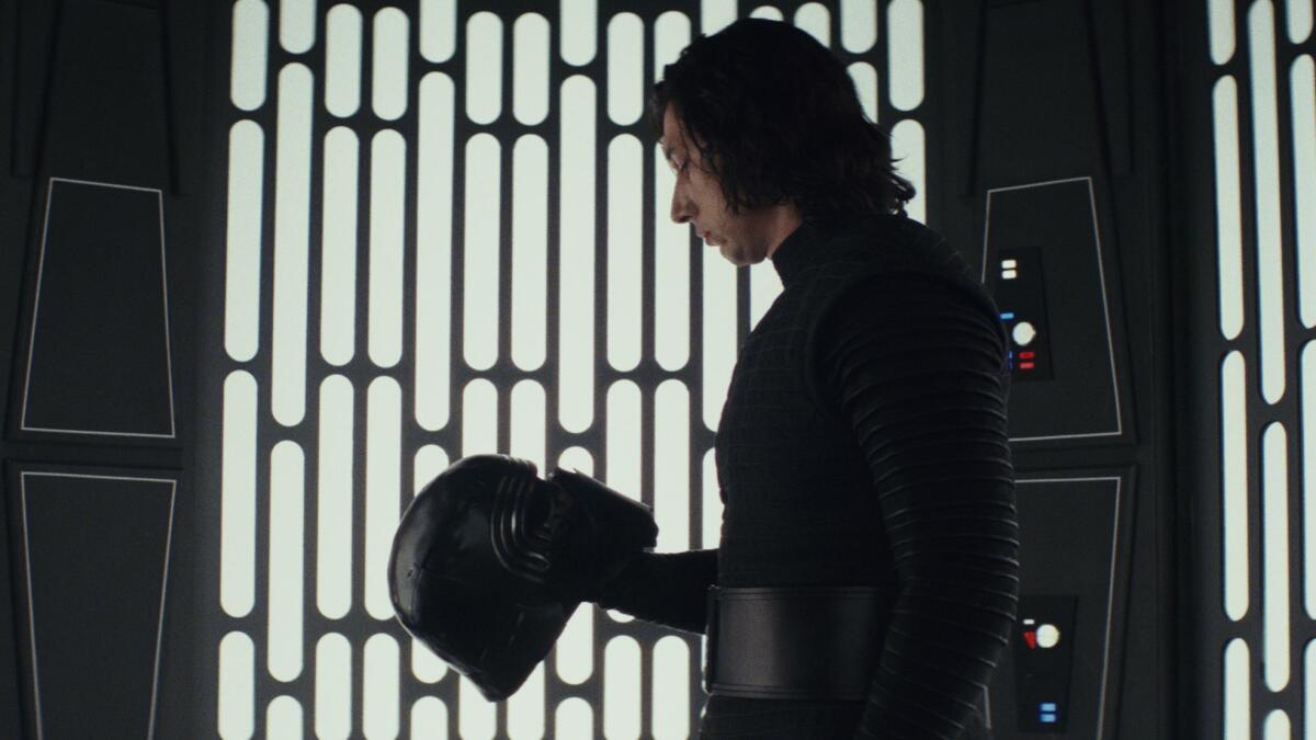 Adam Driver as 'Kylo Ren' in a scene from the movie "Star Wars: The Last Jedi." Credit: Lucasfilm Ltd.