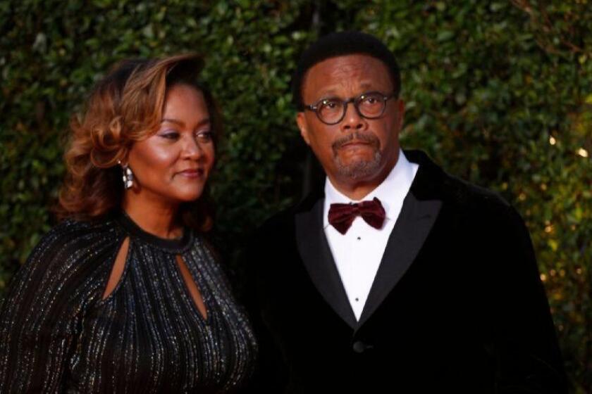 PASADENA, CA., JANUARY 15, 2018--Judge Greg Mathis with wife Linda Reeseis on the red carpet for the 49th annual NAACP Image Awards at the Pasadena Civic Center. (Kirk McKoy / Los Angeles Times)