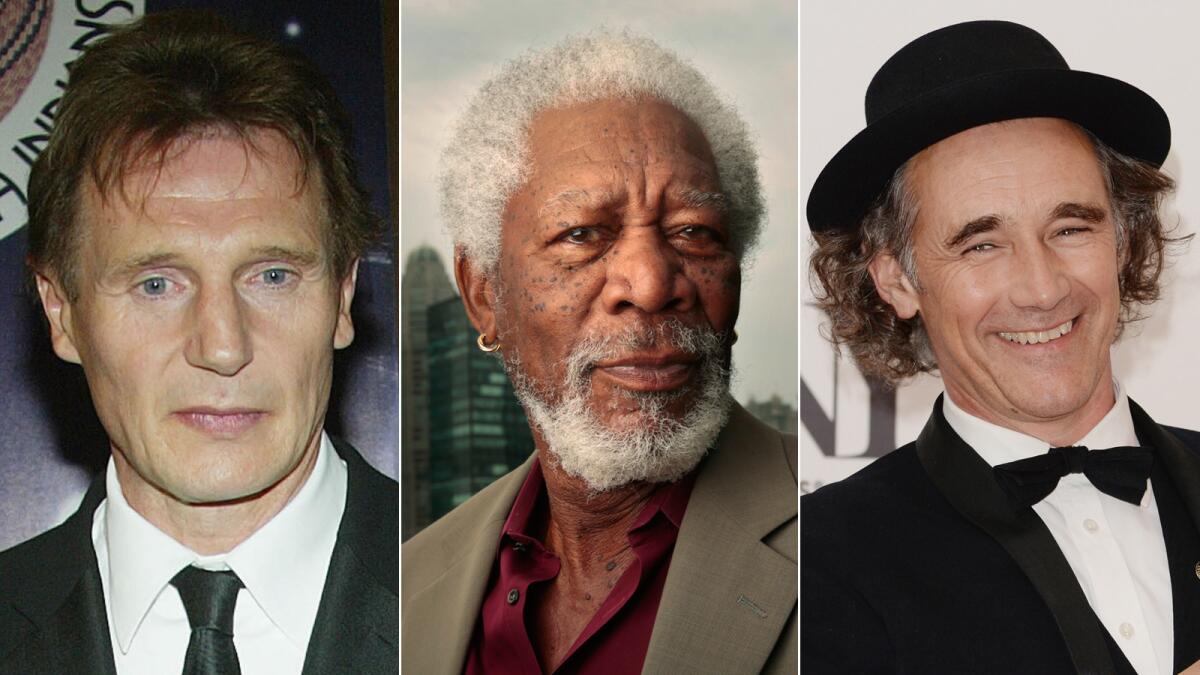 Actors Liam Neeson, left, Morgan Freeman and Mark Rylance. Who should be the next King Lear?