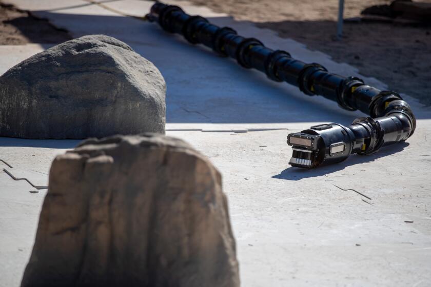 Pasadena, CA - July 27: EELS moves around obstacles as engineers at the Jet Propulsion Laboratory test the explorer in the Mars Yard on Thursday, July 27, 2023 in Pasadena, CA. (Brian van der Brug / Los Angeles Times)