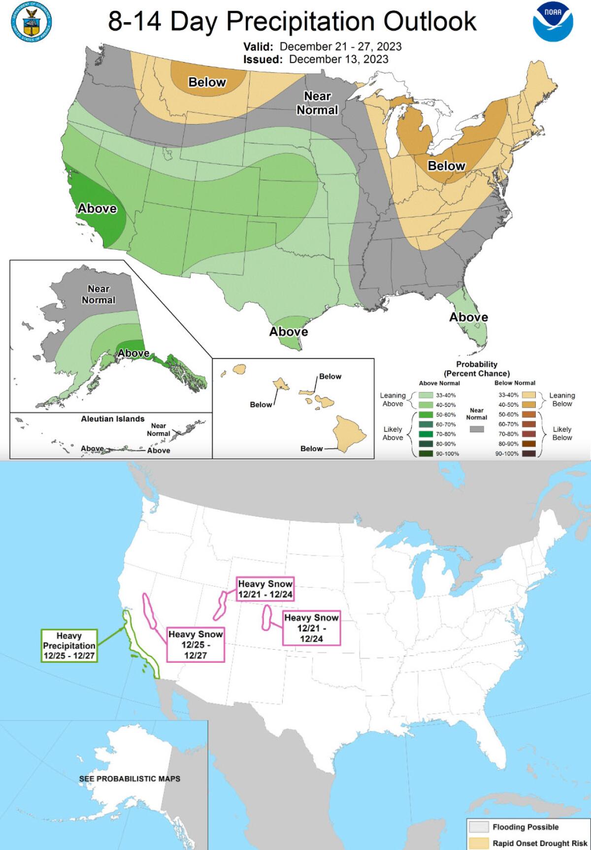 Maps of the U.S. showing precipitation forecasts.