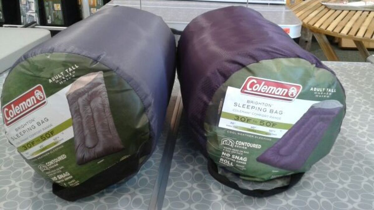 Each set given out consists of a new Coleman Biscayne sleeping bag and a nice quality nylon stuff sack.