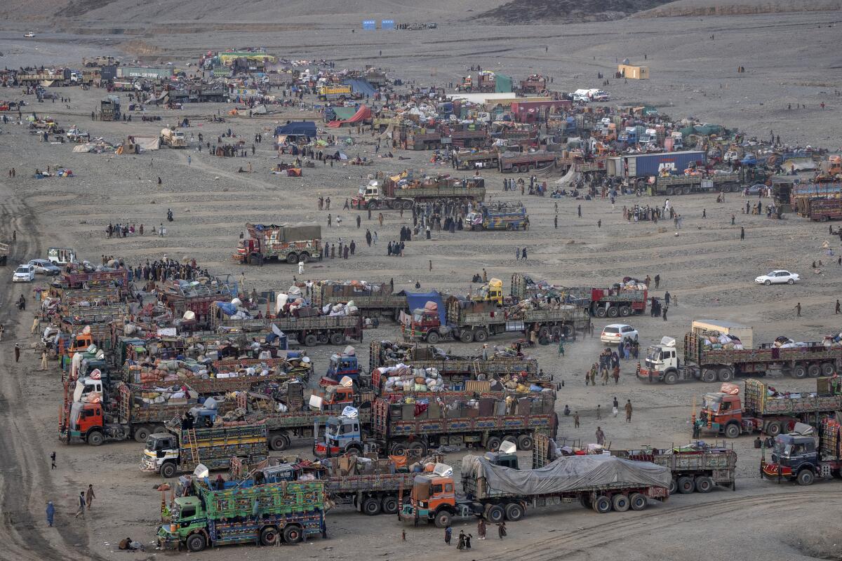 Afghan refugees settle in a camp near the Torkham Pakistan-Afghanistan border.