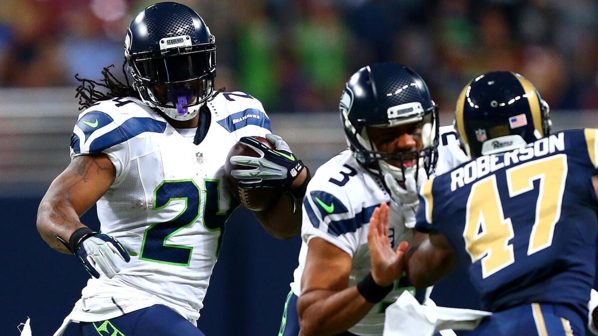 Seahawks running back Marshawn Lynch was held in check by the Rams in Week 1, but he might have a big day against the Packers on Sunday.