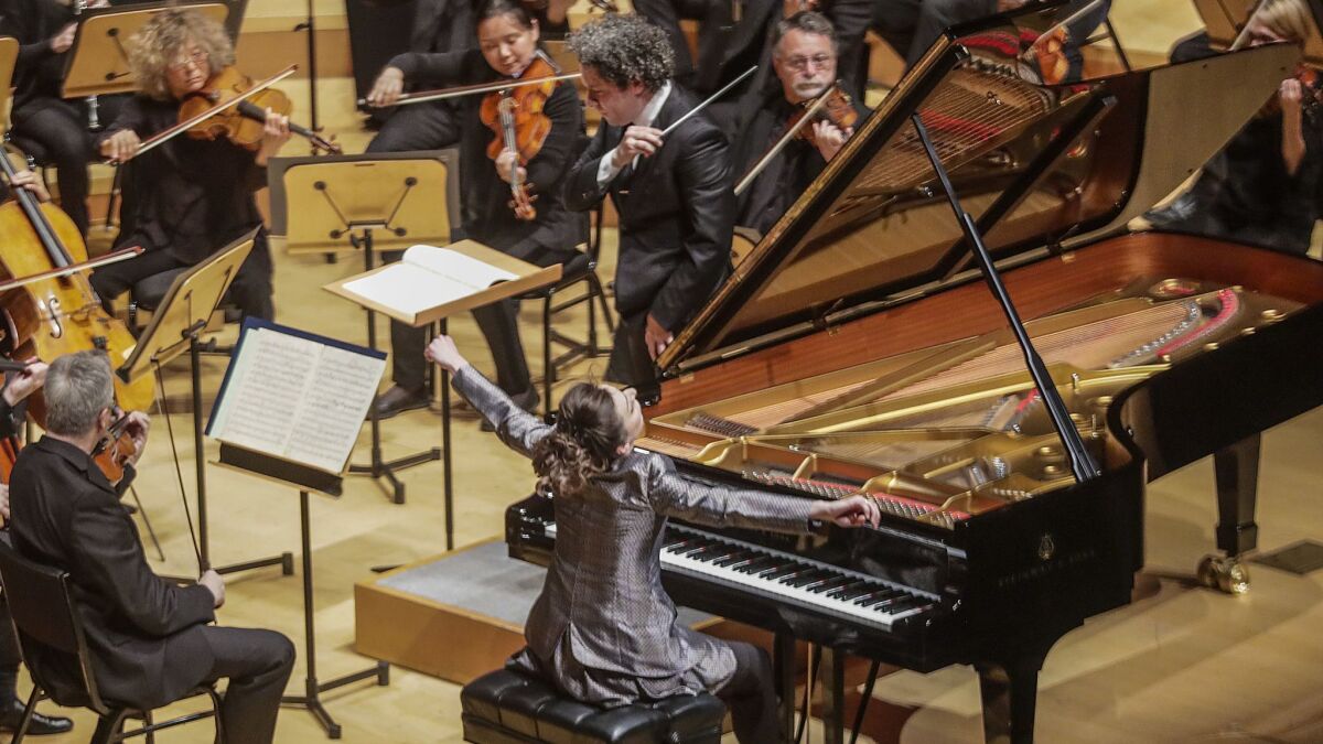 Yulianna Avdeeva is soloist in Beethoven's Piano Concerto 4 with the Los Angeles Philharmonic conducted by Gustavo Dudamel at Walt Disney Concert Hall Thursday night.