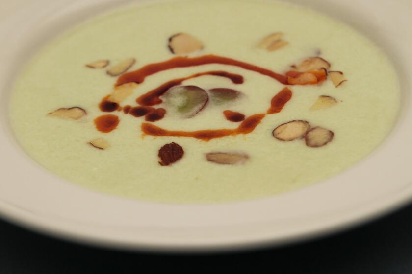 The white gazpacho, made with cucumber and grapes, is adapted from a dish at the Sweet Life Cafe on Martha's Vineyard. Recipe