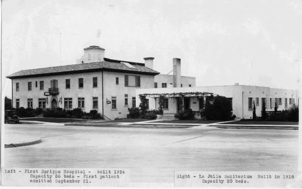 Scripps Memorial Hospital (left) on Prospect Street closed in May 1964 when a new, larger facility was built.