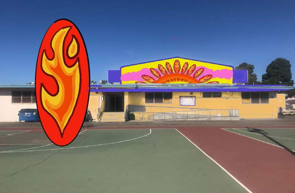 A rendering of what the Pacific Beach Recreation Center's south wall will look like after an art project is complete.