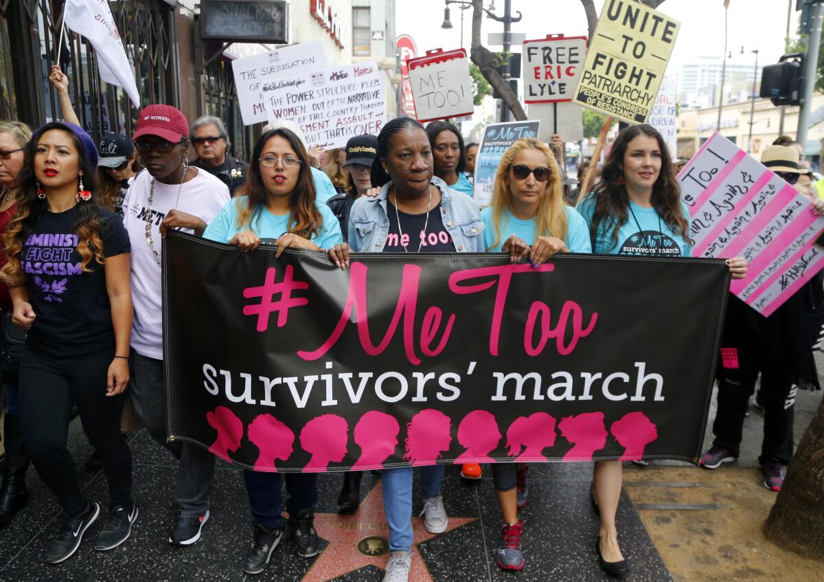 Tarana Burke, founder and leader of the #MeToo movement, marches in Hollywood in 2017.