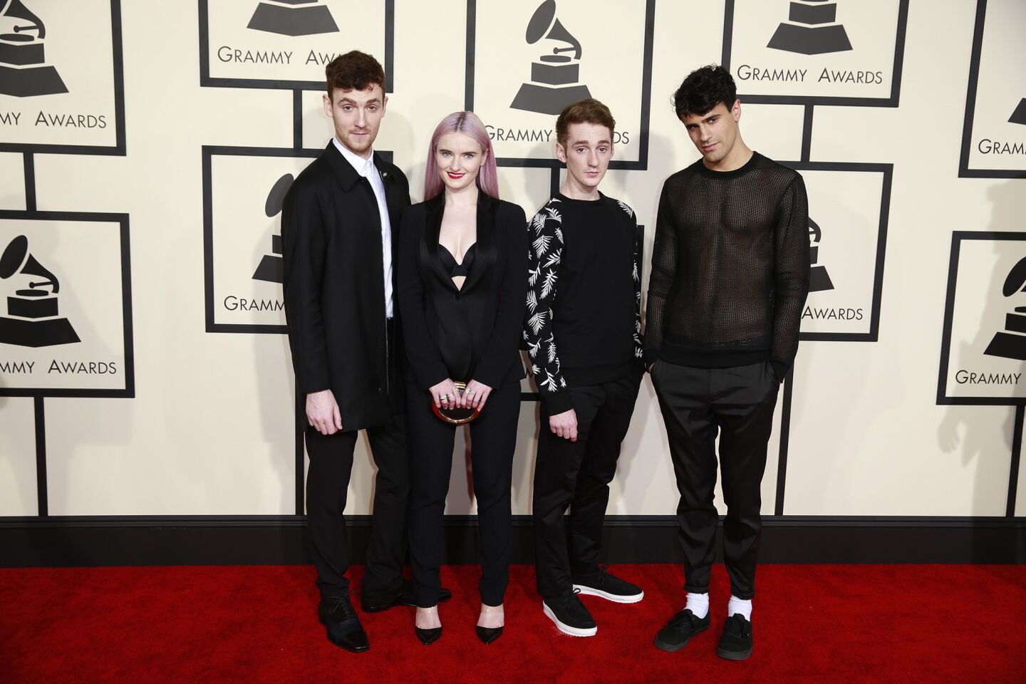 Clean Bandit is among arrivals at the Grammy Awards at Staples Center.