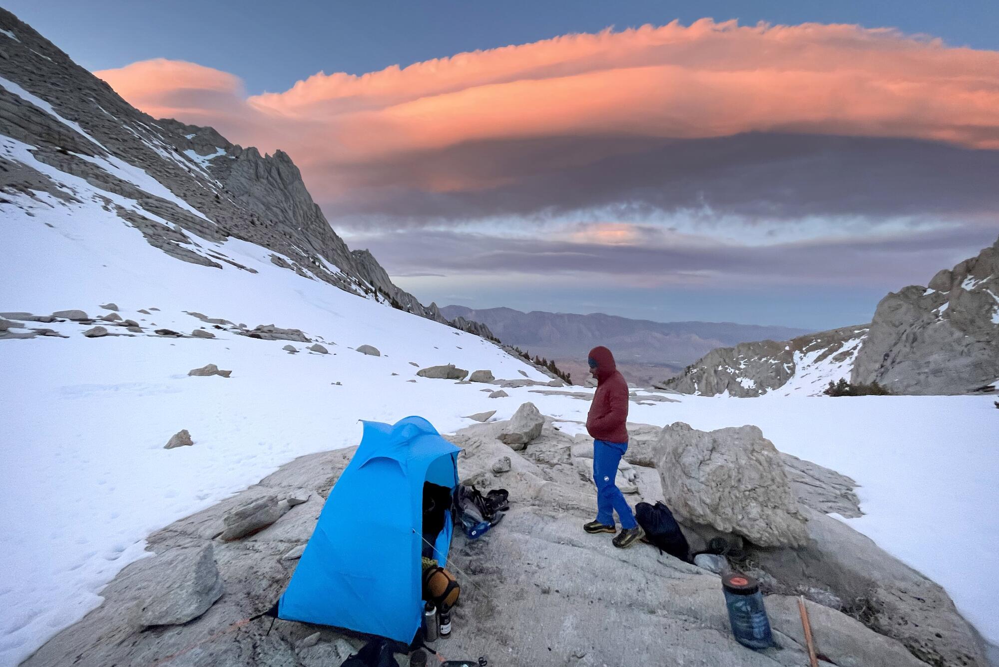 A cloud known as a Sierra Wave appears at last light on Mt. Whitney.