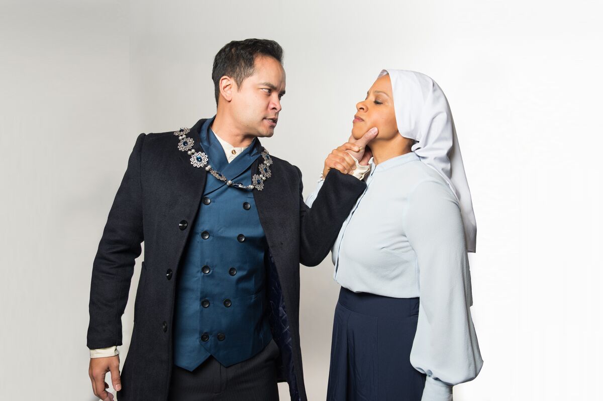 Antaeus' upcoming production of William Shakespeare's "Measure for Measure" keeps #MeToo in mind. Here, hypocritical judge Angelo (Ramon de Ocampo) appears to assert his power over Isabella (Carolyn Ratteray), a novice nun who is put in a vulnerable position when she begs Angelo to spare her condemned brother's life.