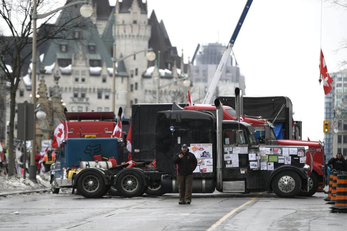 Trucks blocking a road in Ottawa