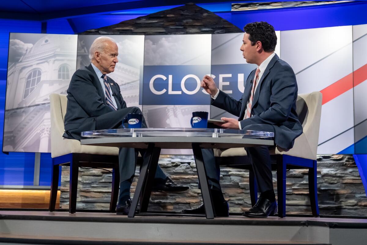 WMUR political director Adam Sexton talks to former Vice President Joe Biden on the station's Sunday program "CloseUp."