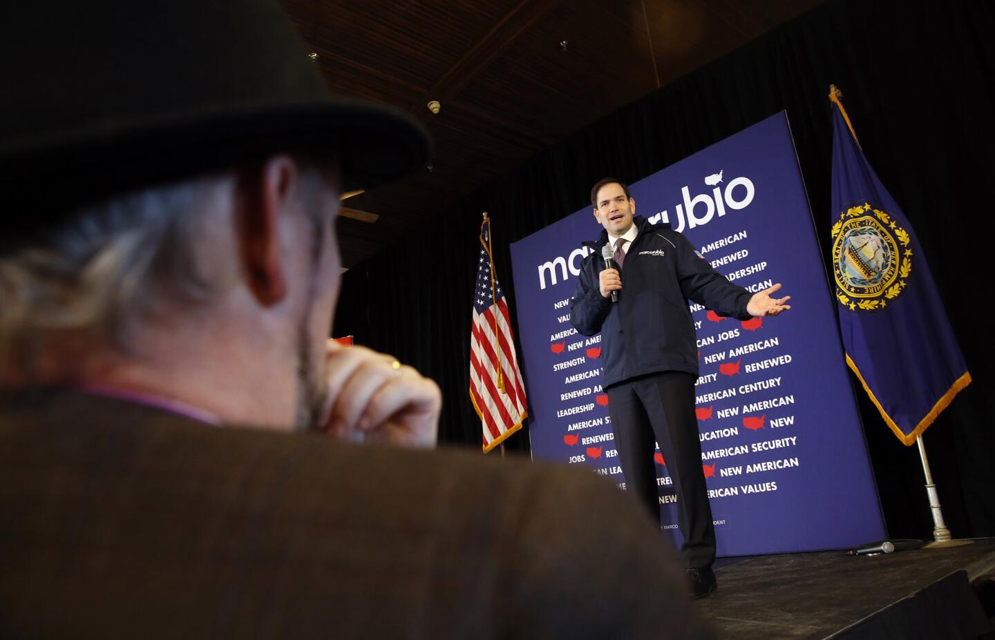 Republican presidential candidate Sen. Marco Rubio of Florida holds a town hall meeting in Plymouth, N.H., before going on to Concord to address the New Hampshire Legislature.