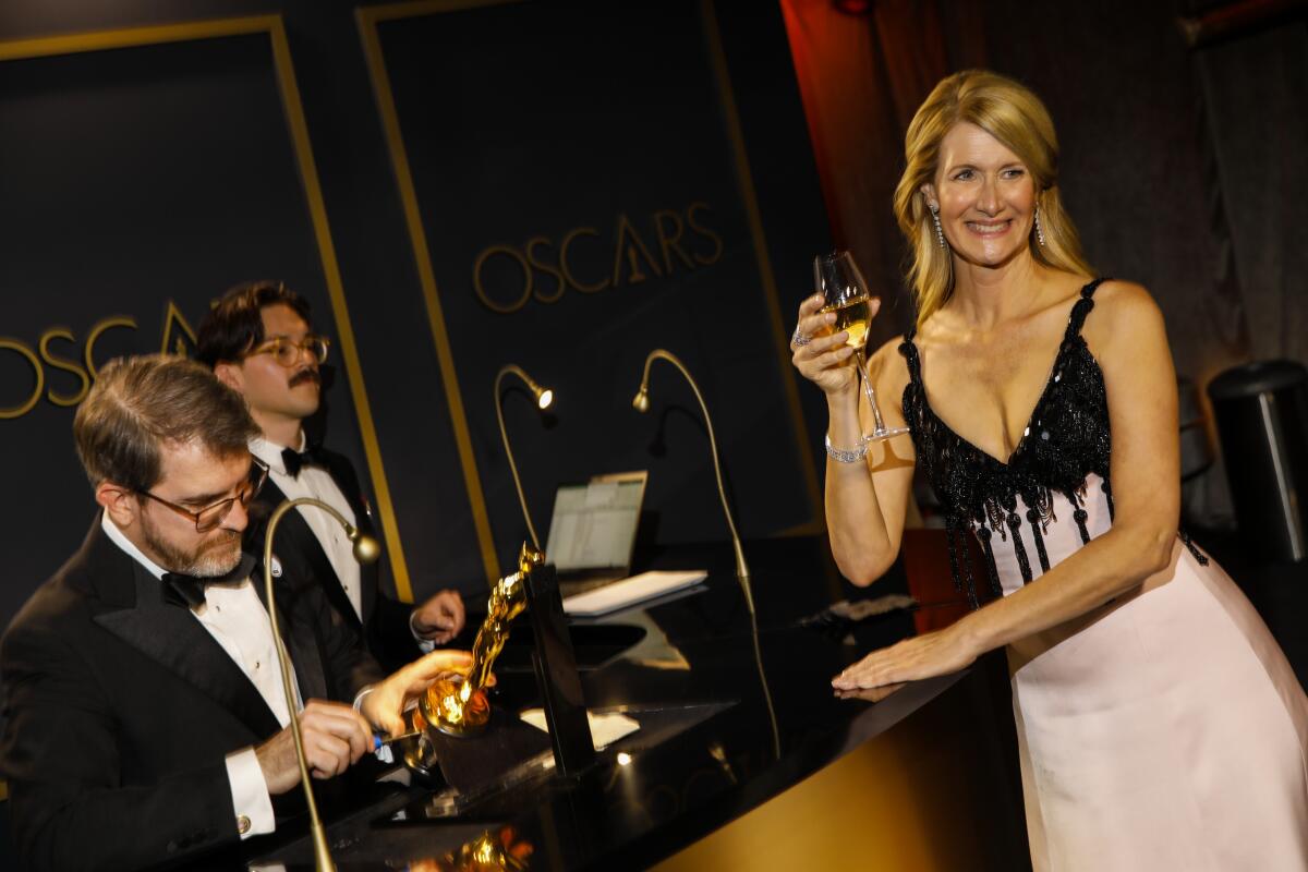 Laura Dern, winner of the supporting actress Oscar for “Marriage Story,” at the Governors Ball after the Academy Awards.