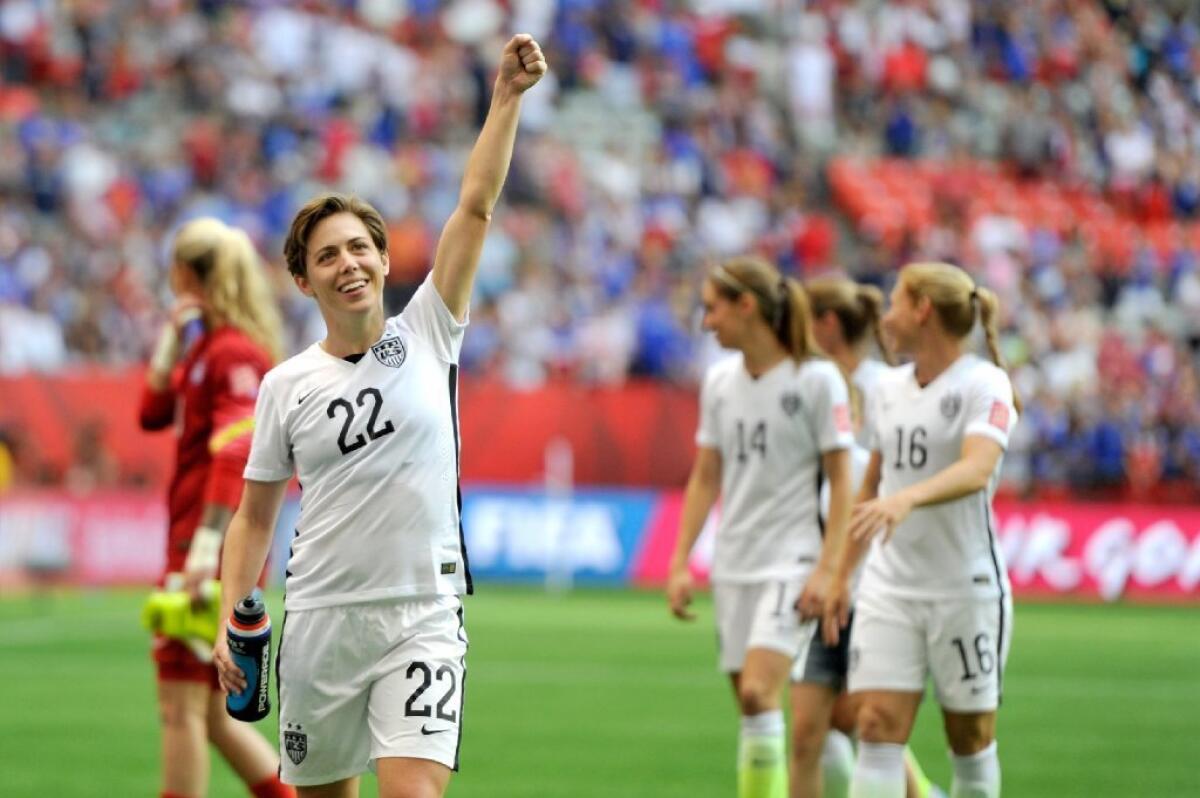 U.S. defender Meghan Klingenberg celebrates after her team's 1-0 victory over Nigeria in a group stage match of the Women's World Cup on June 16.