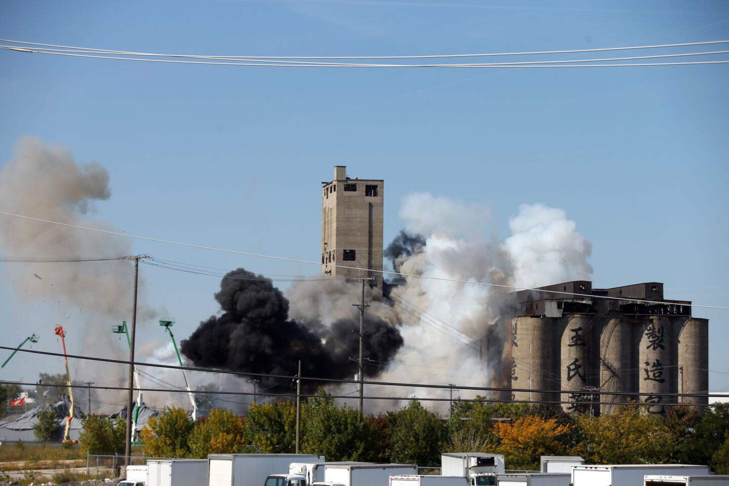 An explosion on Damen just north of the Stevenson Expressway for filming of the movie "Transformers: Age of Extinction."