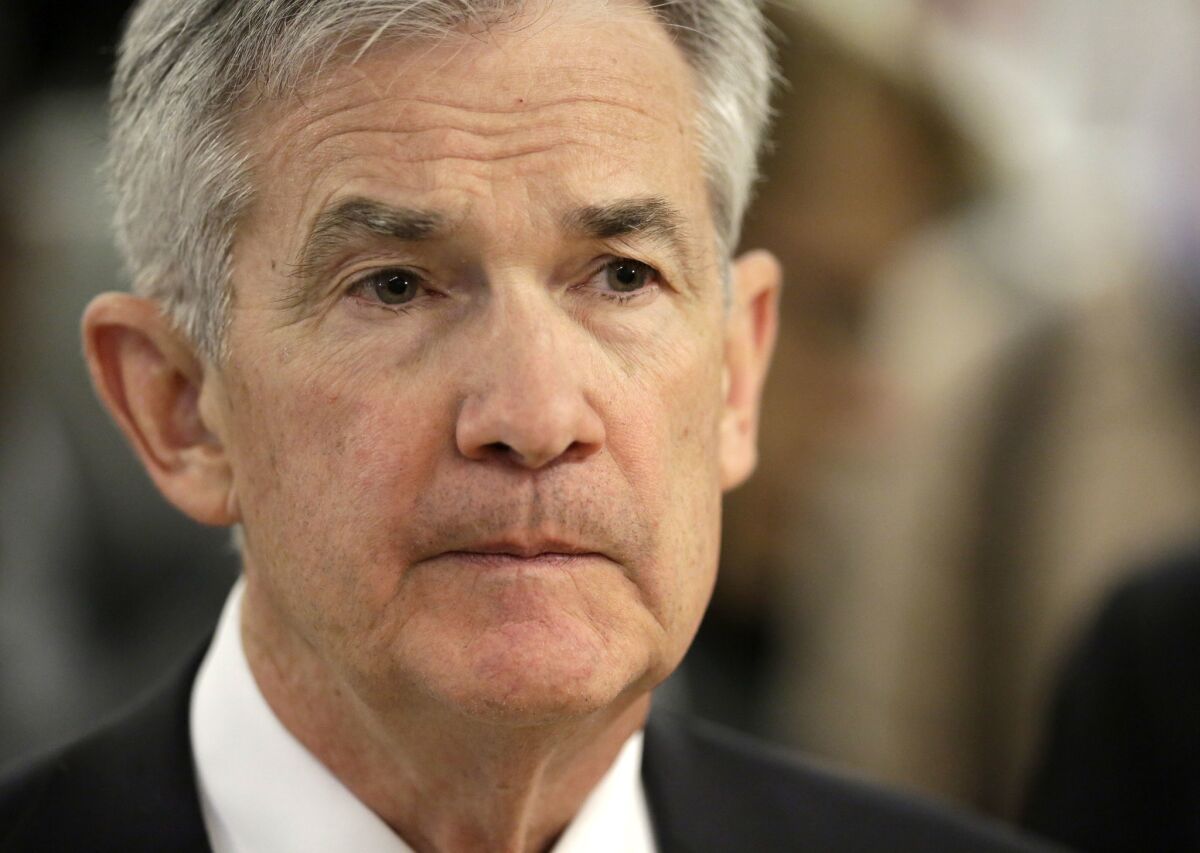 Federal Reserve Chairman Jerome H. Powell, shown in 2018, said Friday that the Fed is monitoring "significant risks" to the economy and will "continue to act as appropriate to sustain this expansion.”
