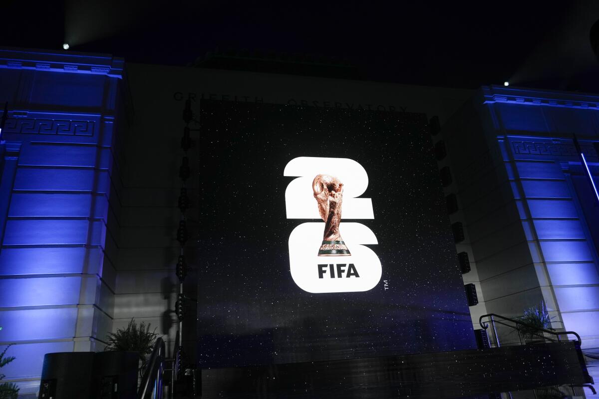 The logo for the 2026 World Cup is shown on a screen outs 