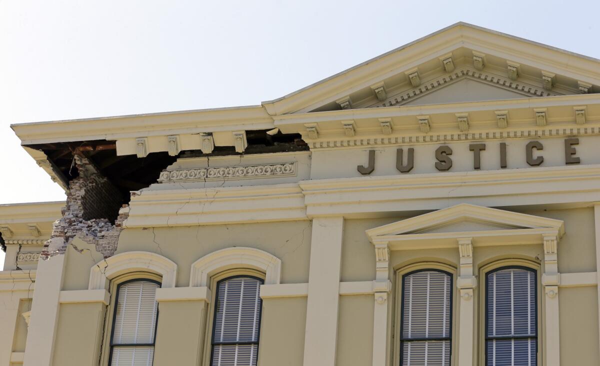 The county courthouse in Napa, Calif., is closed to tours and all business because of Sunday's 6.0 quake. The building was completed in 1879.