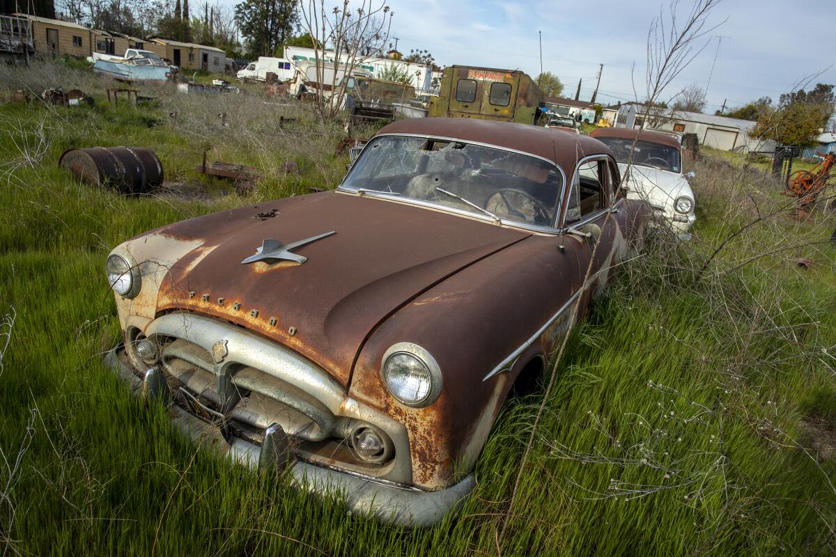  Turlock property strewn with old cars, junk and antiques owned by the late Frank Carson in 2021.