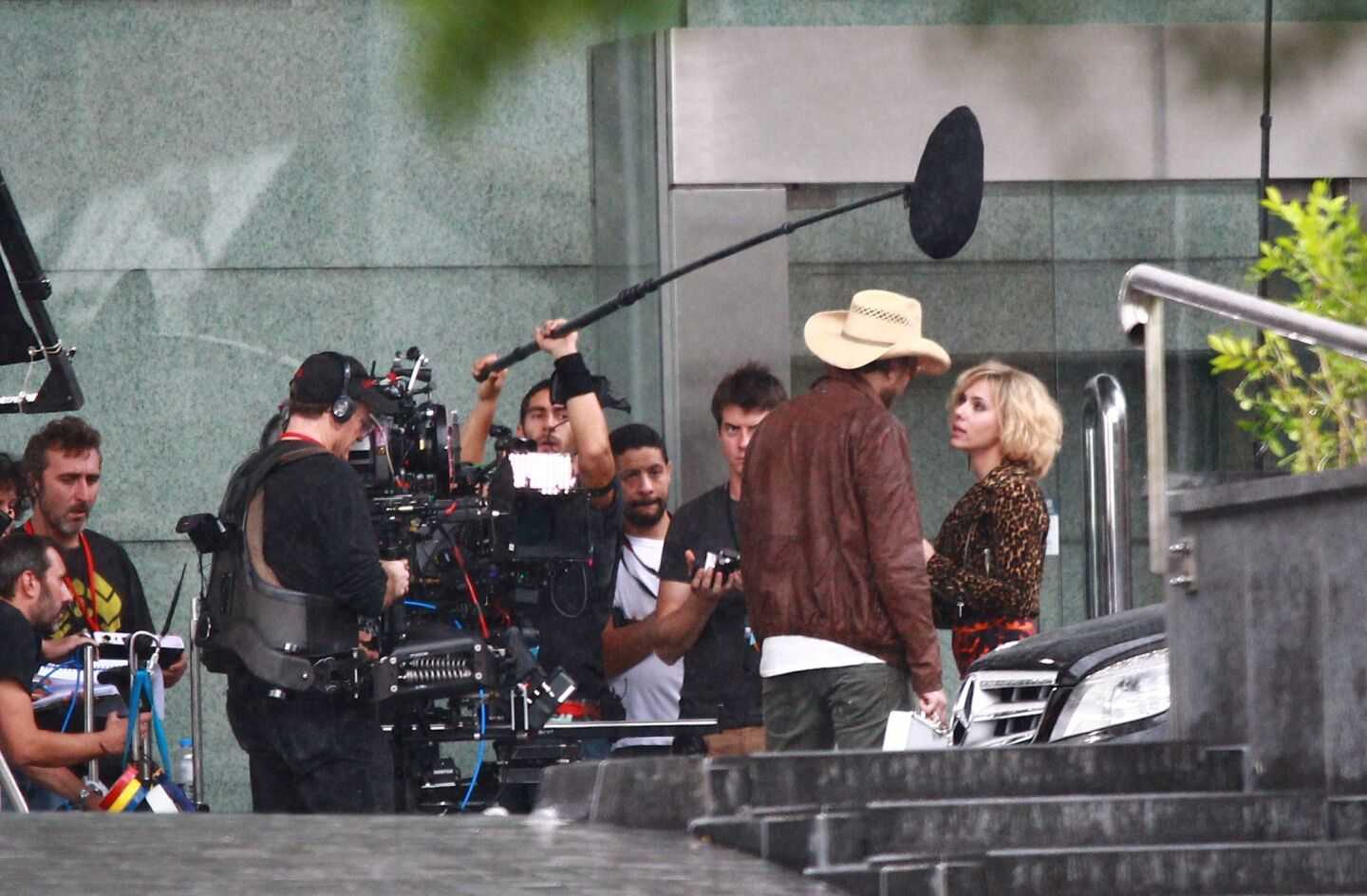 Scarlett Johansson filming a scene for her new movie, "Lucy" on Oct. 21, 2013, in Taipei, China.