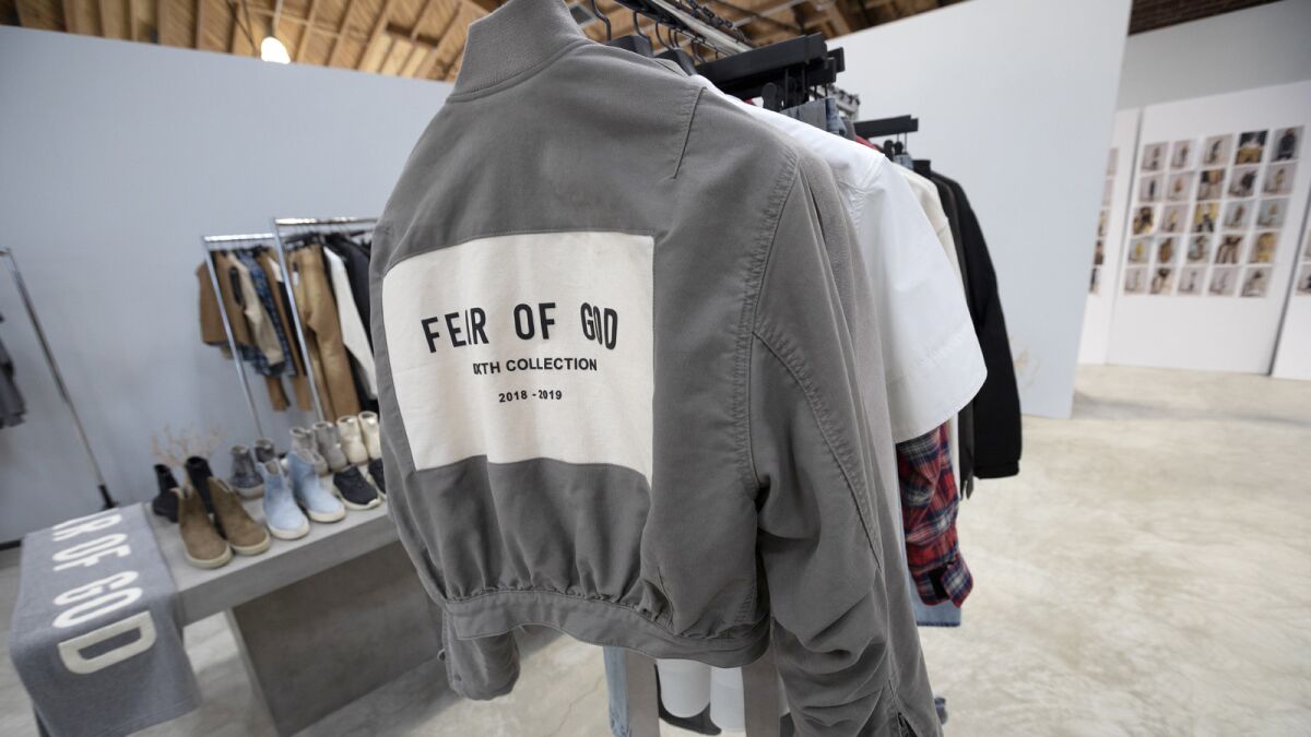 New pieces from the Fear of God line at a downtown L.A. showroom.