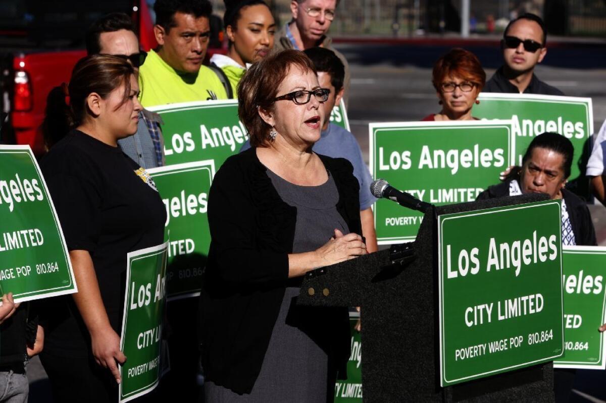Maria Elena Durazo of the Los Angeles County Federation of Labor launches a campaign to raise the minimum wage in L.A.