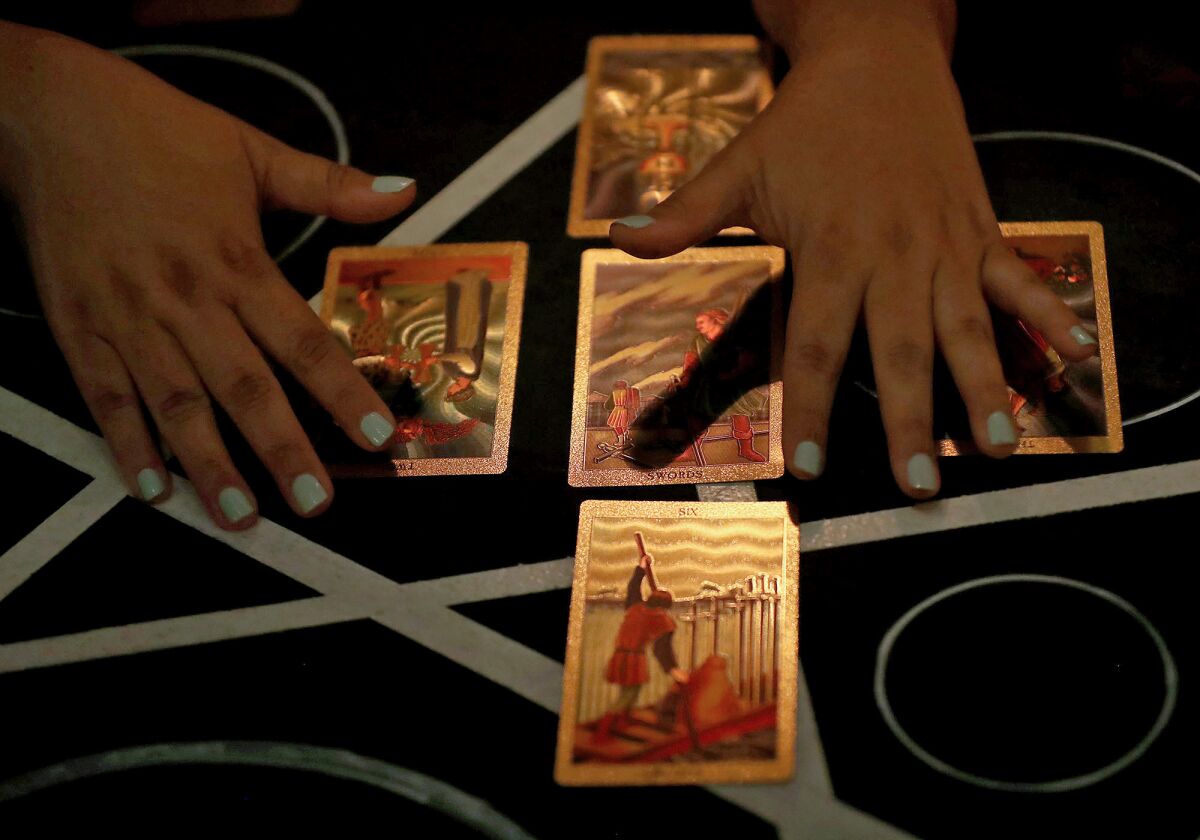 Tarot cards are fanned out at the Cross Roads Escape Games in Anaheim.