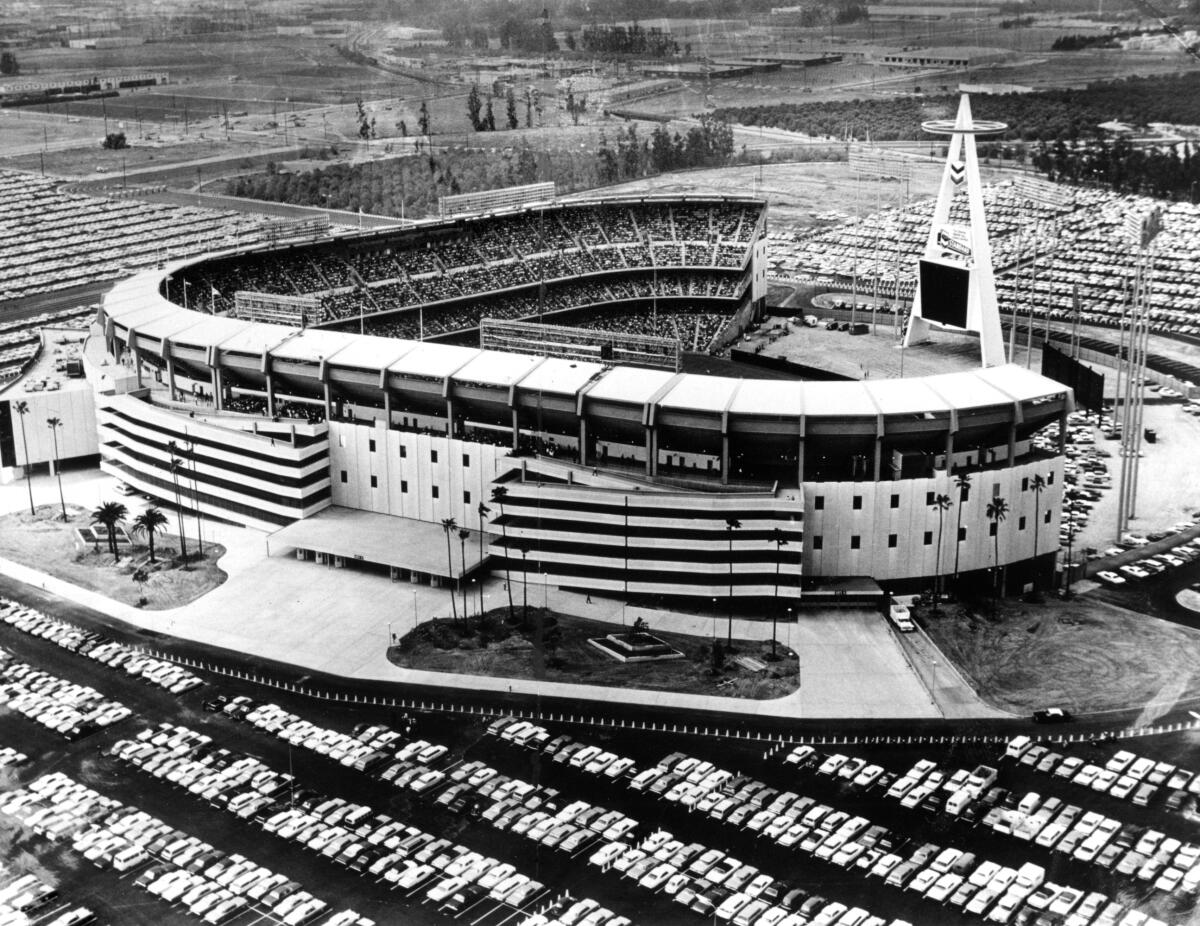 Anaheim Stadium on opening day for the California Angels in April 1966.