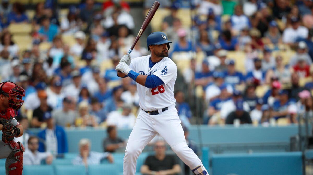 Dodgers' Franklin Gutierrez gets ready to bat against the Cincinnati Reds during the fourth inning on June 11.