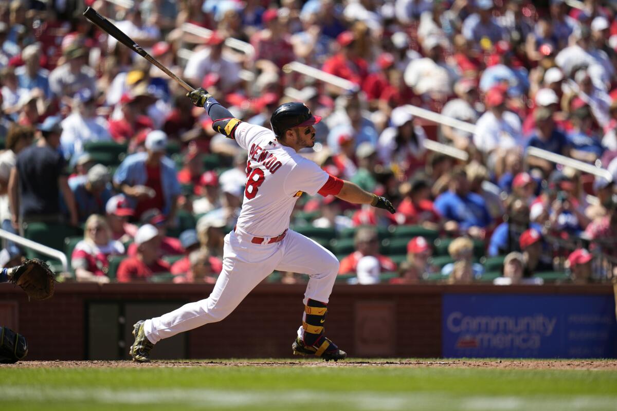 Nolan Arenado singles for the Cardinals during the fifth inning.