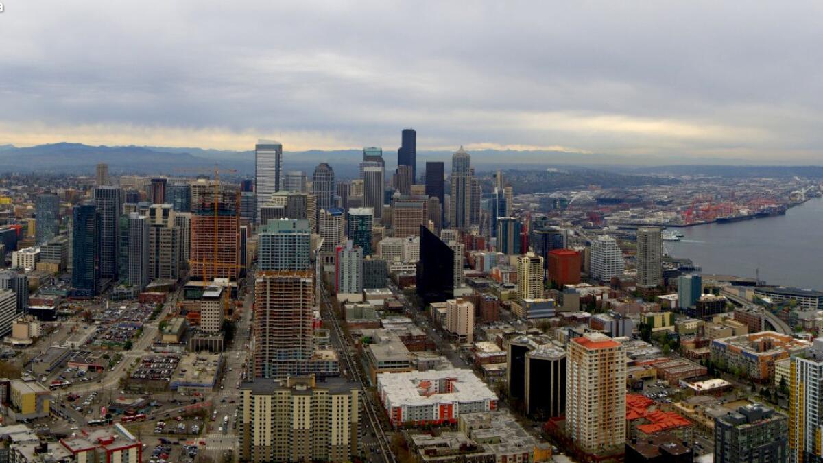 View of downtown Seattle from the Space Needle Live Camera.