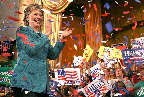 Senator Hillary Clinton celebrates her victory.