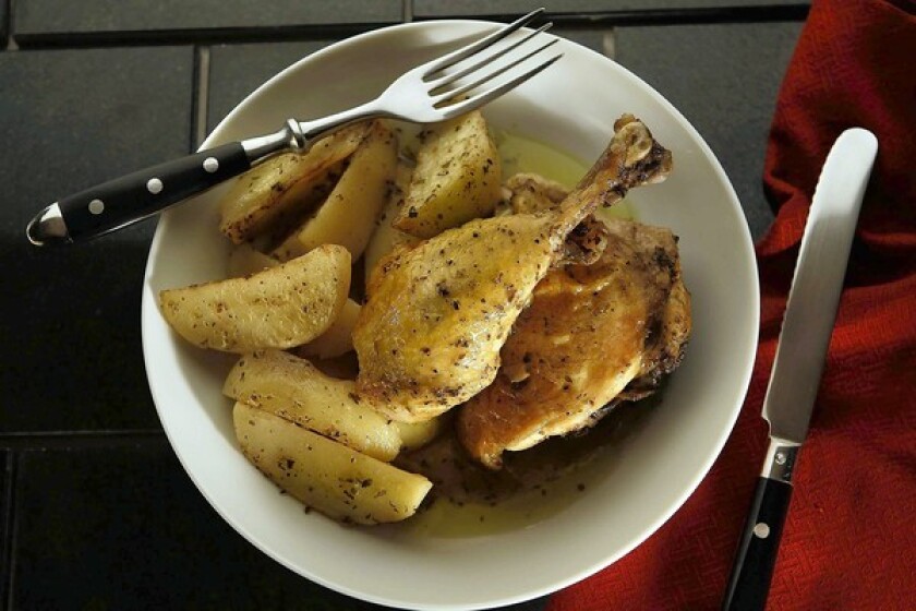 Greek lemon chicken adapted from a recipe from Old Venice in Manhattan Beach.