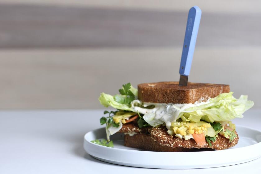 LOS ANGELES, CA-February 15, 2019: The off menu fried chicken sandwich from Kismet on Friday, February 15, 2019 . (Mariah Tauger / Los Angeles Times)