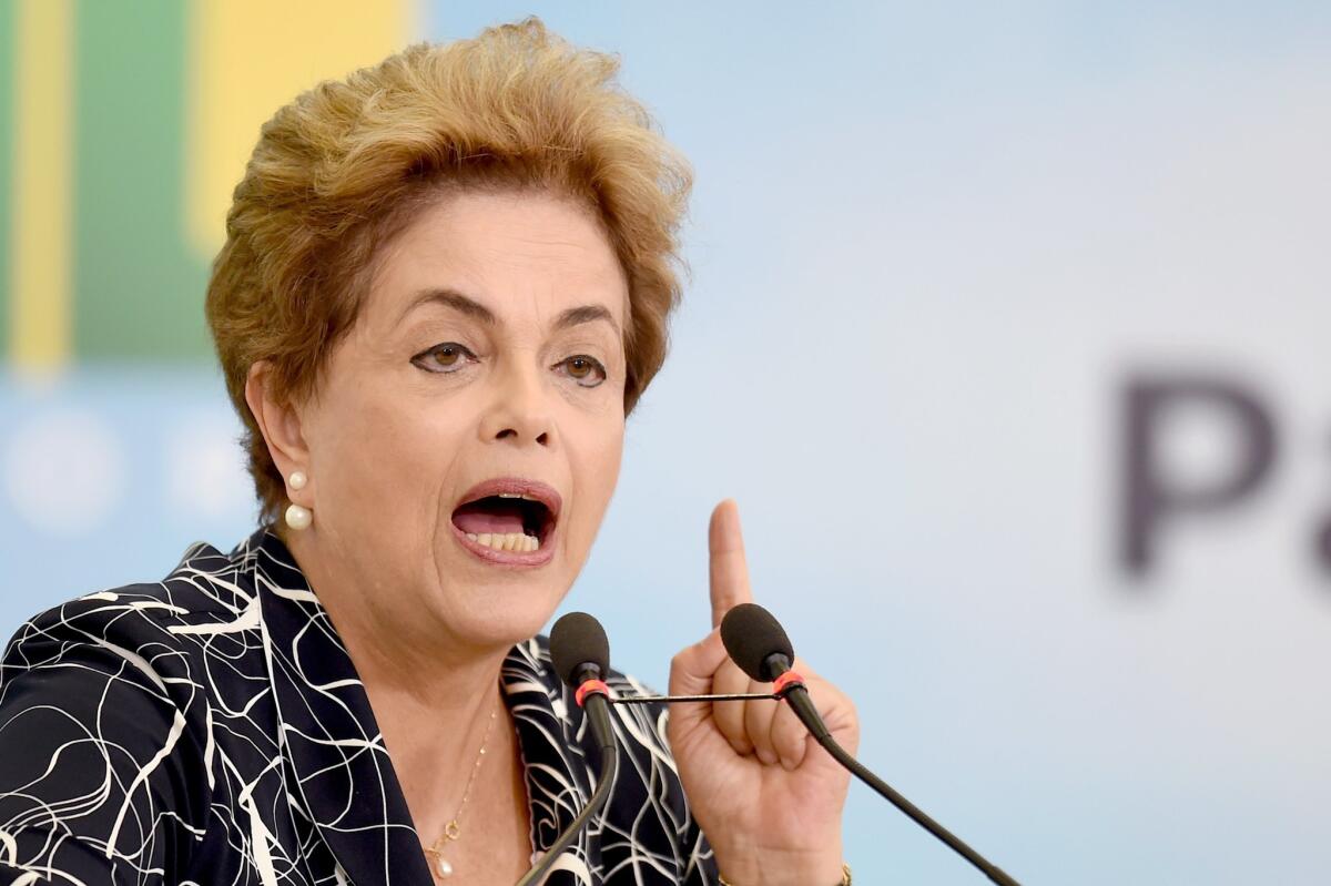 Brazilian President Dilma Rousseff speaks during the launch of a new stage of the state-subsidized housing program at Planalto Palace in Brasilia on May 6, 2016.