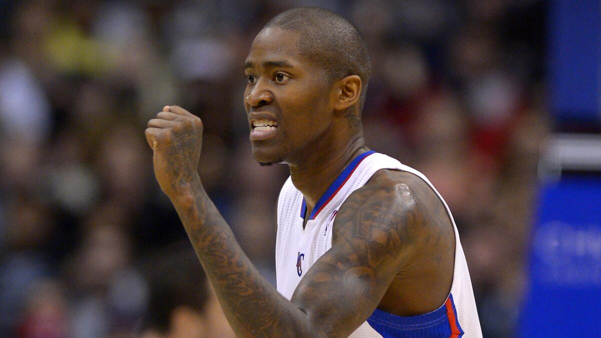 Clippers guard Jamal Crawford reacts after scoring against the Washington Wizards during a game in January.