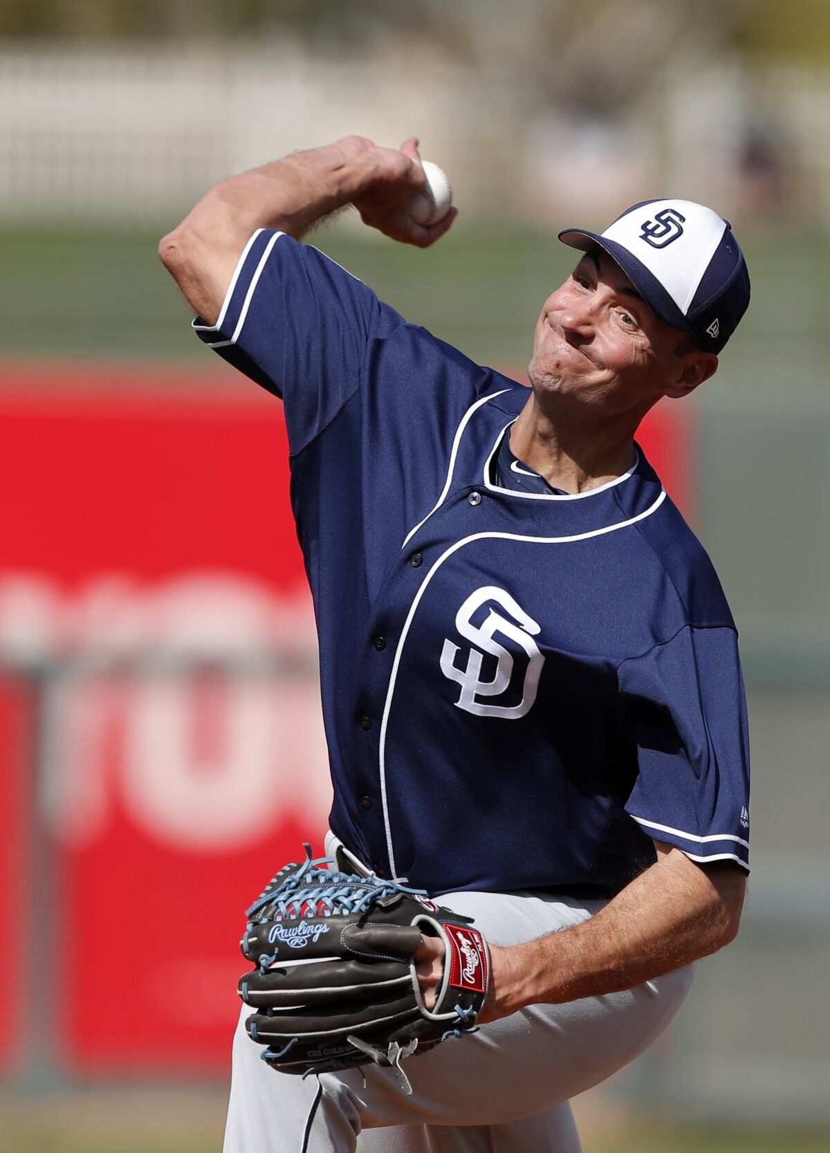 FILE - In this March 1, 2018, file photo, San Diego Padres pitcher Chris Young throws during the third inning of a spring training baseball game against the Texas Rangers in Surprise, Ariz. The Rangers hired Young as executive vice president and general manager Friday, Dec. 4, 2020, bringing the Major League Baseball executive home to work under president of baseball operations Jon Daniels, the club's GM since 2005. (AP Photo/Charlie Neibergall, File)