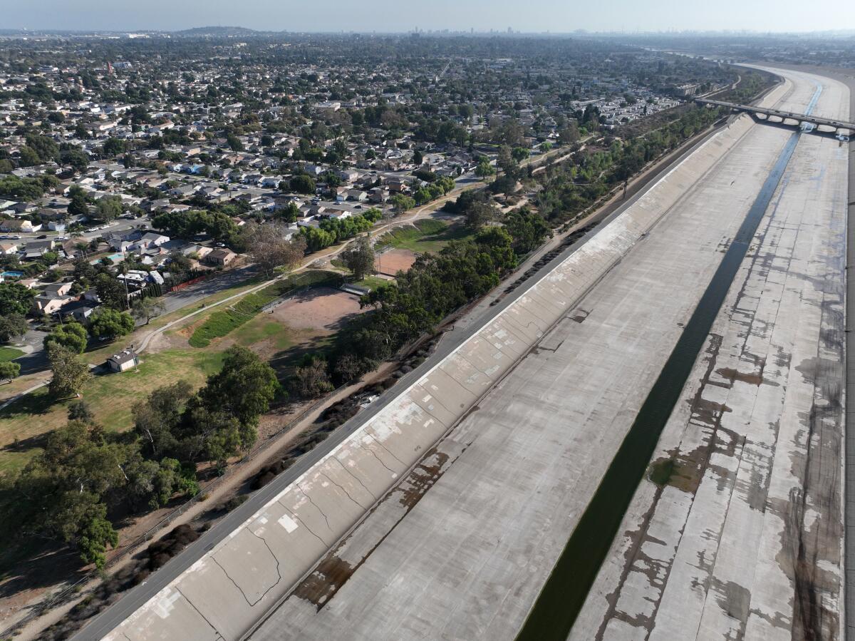 A low-lying, flood-prone section of Long Beach near the lower Los Angeles River in Long Beach on Oct. 5. 