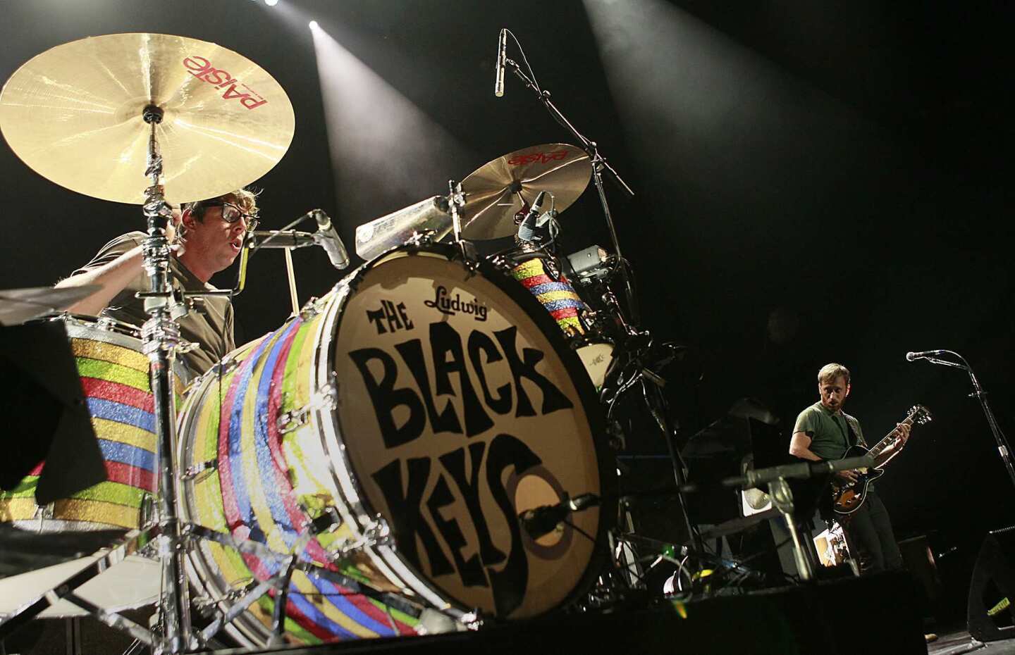 Patrick Carney, left, and Dan Auerbach of the Black Keys perform at Staples Center.