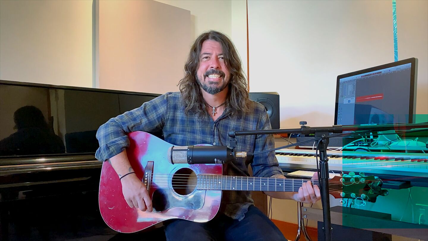 Dave Grohl performs from his home during the Living Room Concert For America.