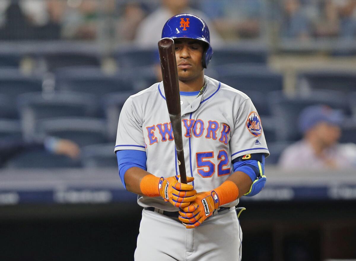 The Mets' Yoenis Cespedes bats against the Yankees at Yankee Stadium on Wednesday.