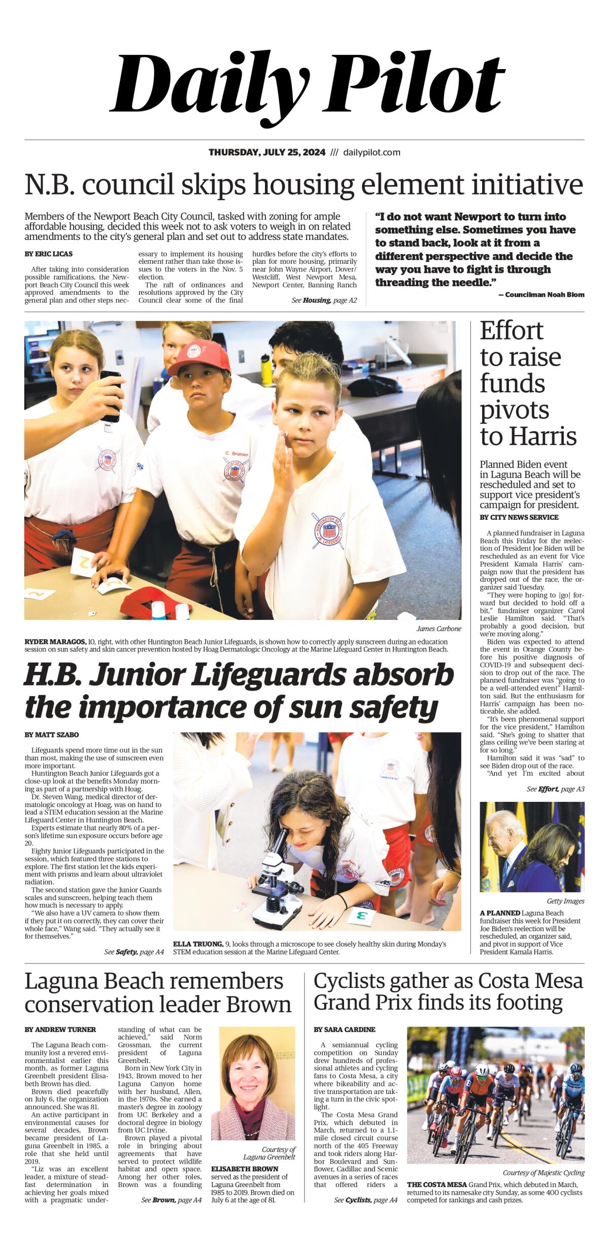 Front page of the Daily Pilot e-newspaper for Thursday, July 25, 2024.