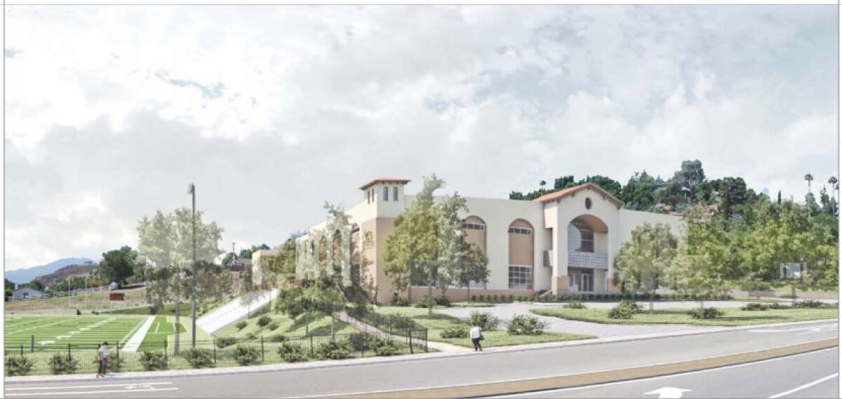 An artist's rendering of the Liberty Charter High School that might be built in Rancho San Diego.