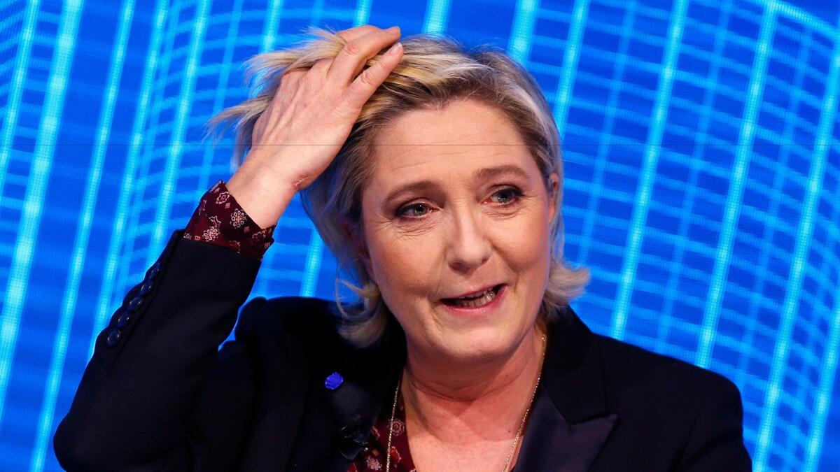 Marine Le Pen, the French far-right presidential candidate, attends a debate in Paris on Feb. 23.