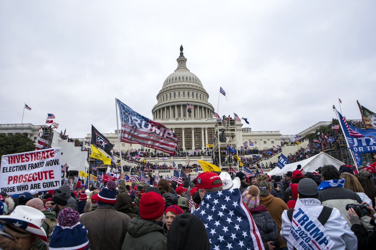 Supporters of then-President Trump rally in front of the U.S. Capitol